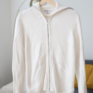 Liz Claiborne White Cream Zippered Cardigan